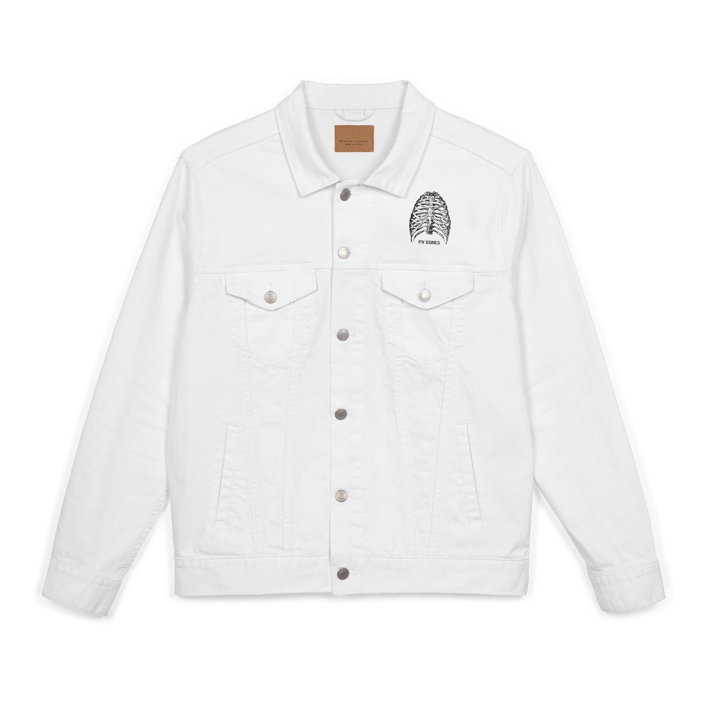 White Embroidered Denim Jacket - Bohemian Style, Unisex Gift, Casual Wear, Everyday Fashion, Eco-Friendly Apparel