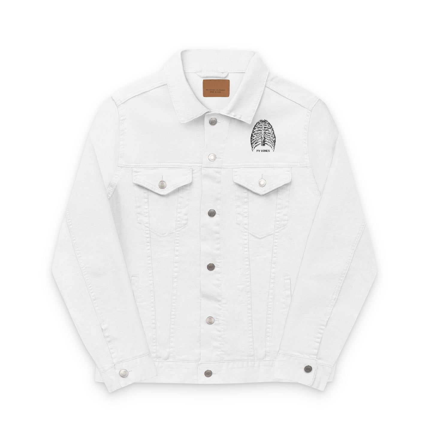 White Embroidered Denim Jacket - Bohemian Style, Unisex Gift, Casual Wear, Everyday Fashion, Eco-Friendly Apparel