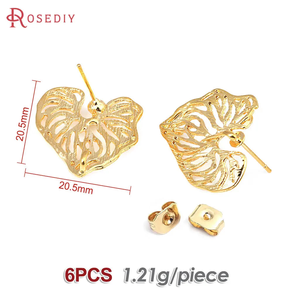 18K Gold Color Brass Lotus Leaf Tree Leaf Leaves Branch Stud Earrings Pins Earrings Jewelry Making Supplies Findings Accessories