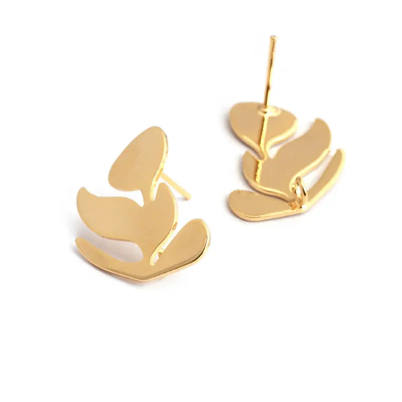 18K Gold Color Brass Lotus Leaf Tree Leaf Leaves Branch Stud Earrings Pins Earrings Jewelry Making Supplies Findings Accessories