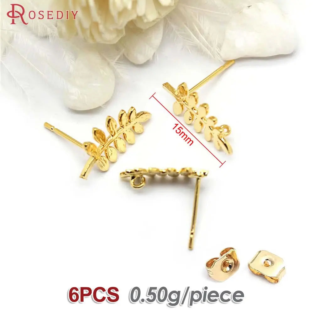 18K Gold Color Brass Lotus Leaf Tree Leaf Leaves Branch Stud Earrings Pins Earrings Jewelry Making Supplies Findings Accessories
