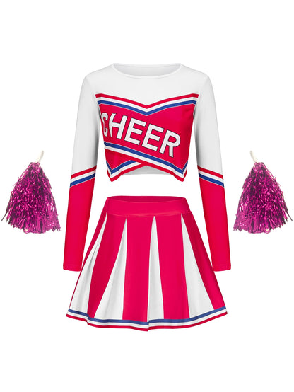 Women's Long Sleeve Cheerleader pompon Sexy Student Stage Music Performance Dress Uniform Adult Cheerleading Motion