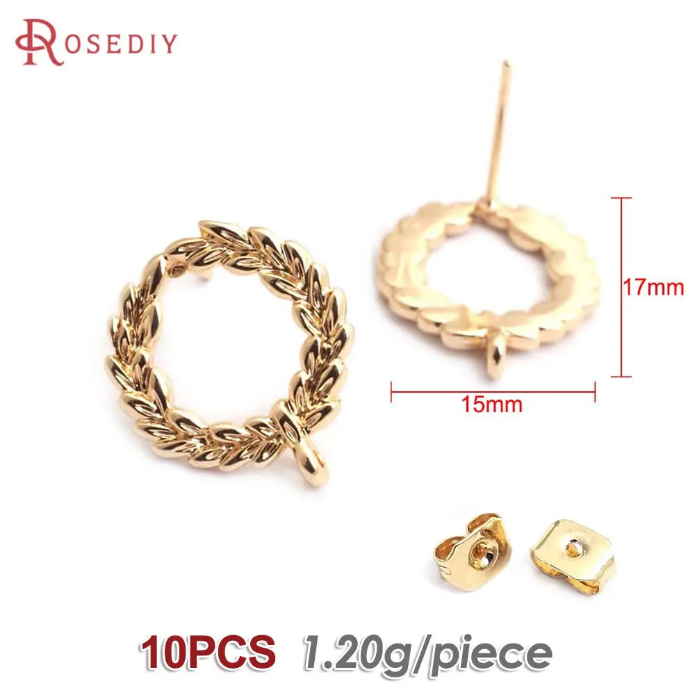 18K Gold Color Brass Lotus Leaf Tree Leaf Leaves Branch Stud Earrings Pins Earrings Jewelry Making Supplies Findings Accessories