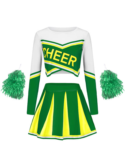 Women's Long Sleeve Cheerleader pompon Sexy Student Stage Music Performance Dress Uniform Adult Cheerleading Motion