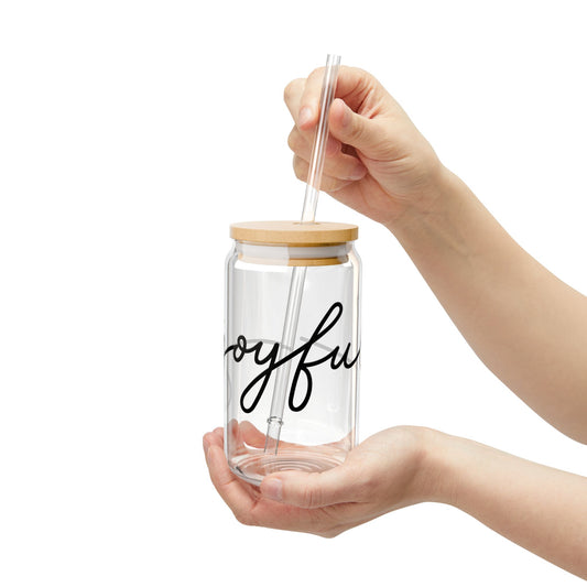 Joyful Glass Sipper, 16oz - Eco-Friendly Beverage Container, Motivational Drinkware, Perfect for Parties, Gifting, & Home