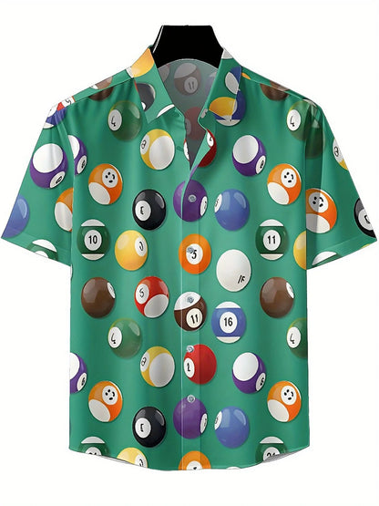 Men's Plus Size Hawaiian Shirts Classic Billiards Theme pattern, Button Up Shirts, Unisex Casual Clothing, Summer Tops