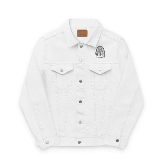 White Embroidered Denim Jacket - Bohemian Style, Unisex Gift, Casual Wear, Everyday Fashion, Eco-Friendly Apparel