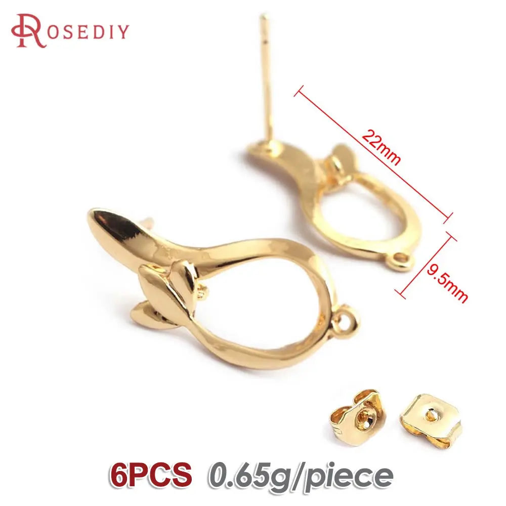 18K Gold Color Brass Lotus Leaf Tree Leaf Leaves Branch Stud Earrings Pins Earrings Jewelry Making Supplies Findings Accessories