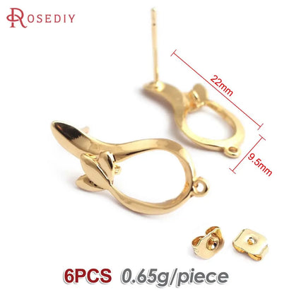 18K Gold Color Brass Lotus Leaf Tree Leaf Leaves Branch Stud Earrings Pins Earrings Jewelry Making Supplies Findings Accessories