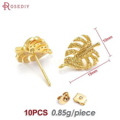 18K Gold Color Brass Lotus Leaf Tree Leaf Leaves Branch Stud Earrings Pins Earrings Jewelry Making Supplies Findings Accessories