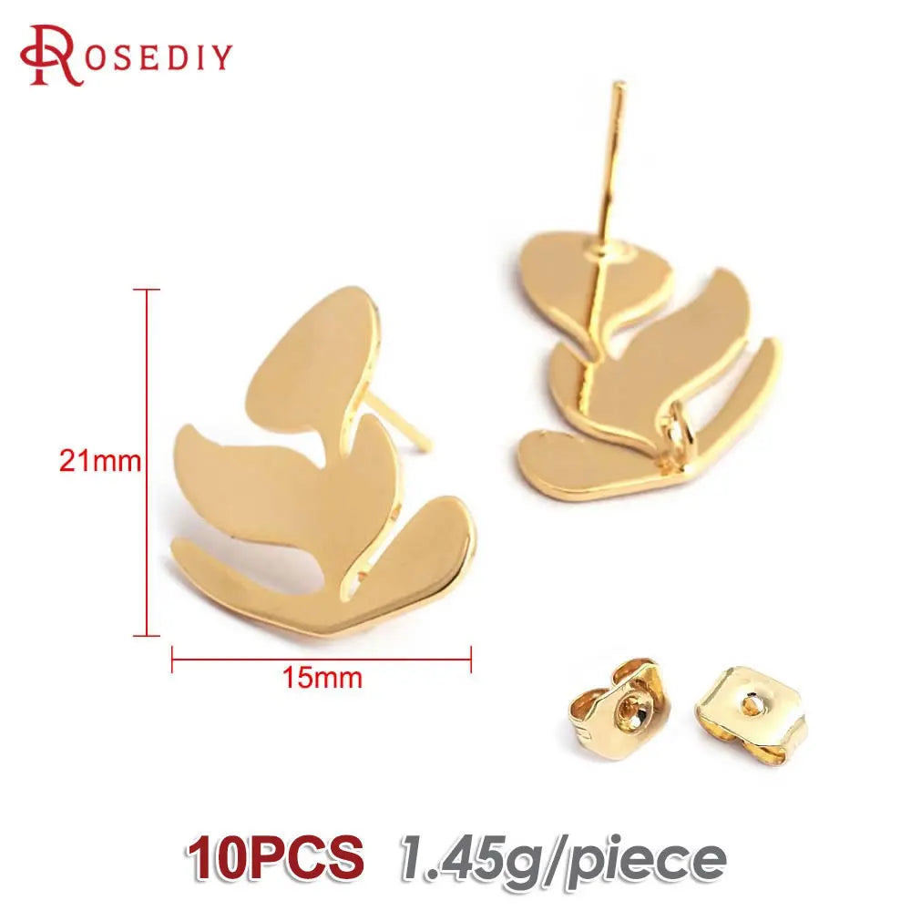 18K Gold Color Brass Lotus Leaf Tree Leaf Leaves Branch Stud Earrings Pins Earrings Jewelry Making Supplies Findings Accessories