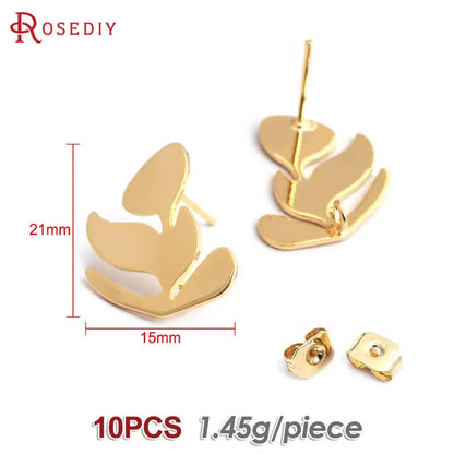 18K Gold Color Brass Lotus Leaf Tree Leaf Leaves Branch Stud Earrings Pins Earrings Jewelry Making Supplies Findings Accessories