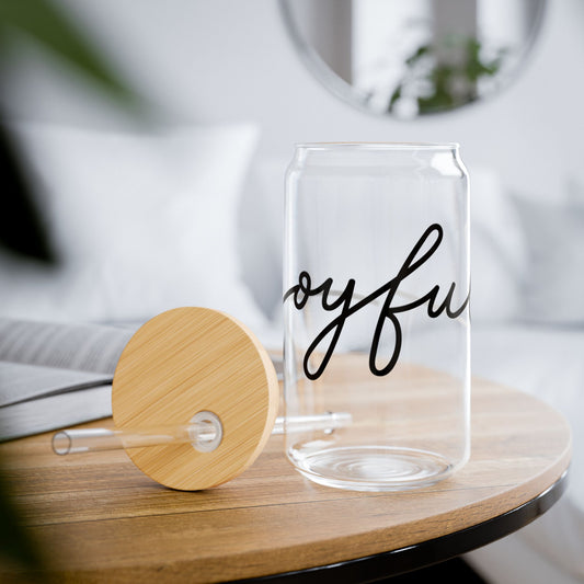Joyful Glass Sipper, 16oz - Eco-Friendly Beverage Container, Motivational Drinkware, Perfect for Parties, Gifting, & Home