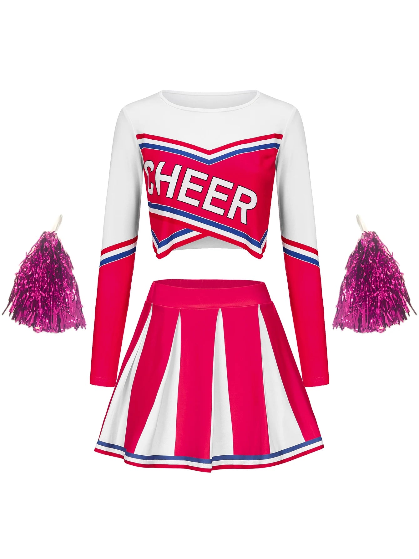 Women's Long Sleeve Cheerleader pompon Sexy Student Stage Music Performance Dress Uniform Adult Cheerleading Motion