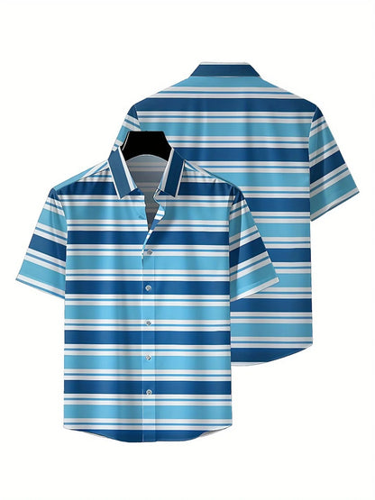 Men's Plus Size Hawaiian Shirts Blue Stripes Pattern,Unisex Baggy Aloha Shirts,summer Alternative Clothing