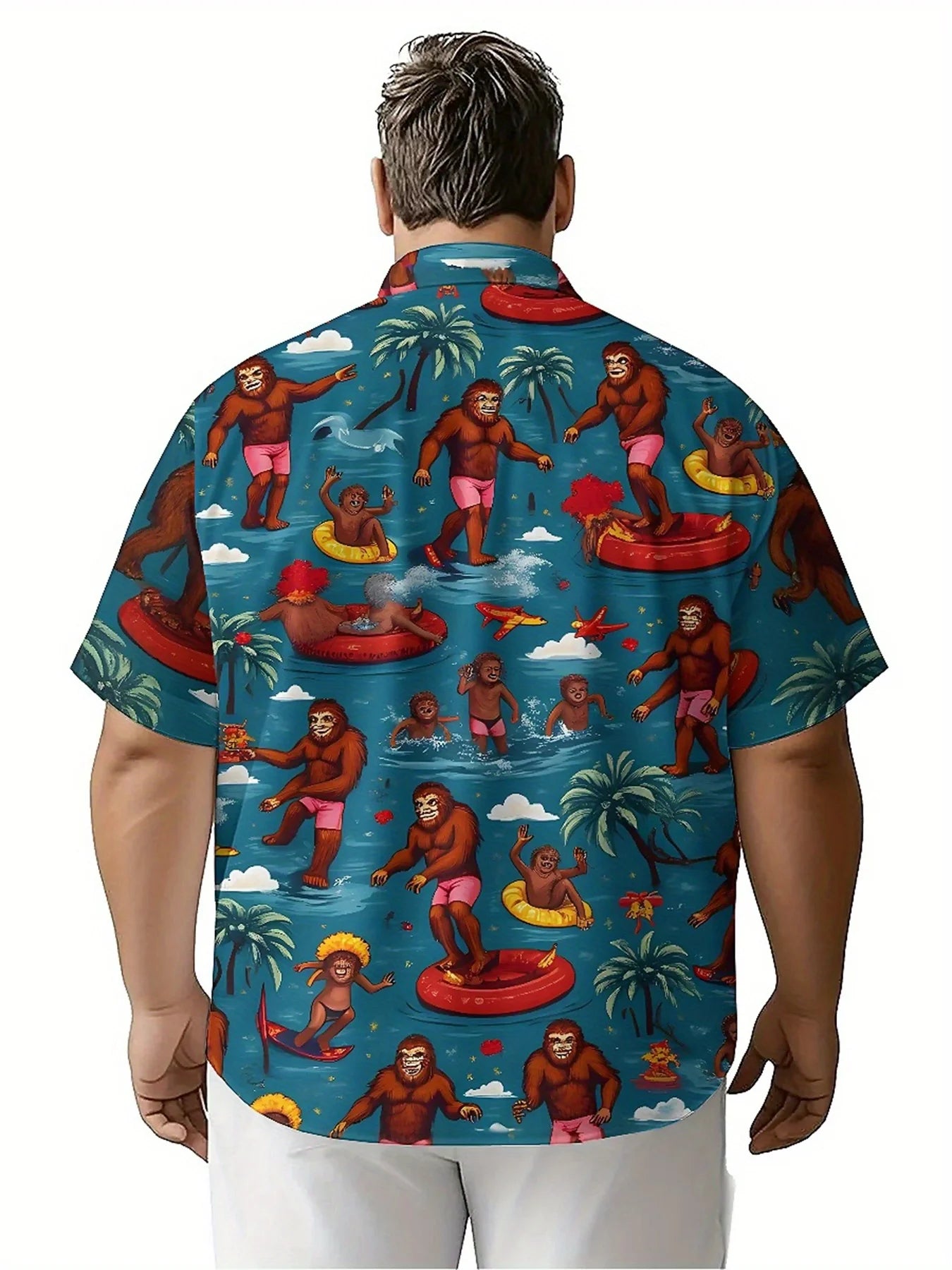 Men's Plus Size Hawaiian Shirts Tropical Beach Surfing Monkey Group Fun pattern,New Summer Fashion Tops,Hip Hop Rock Streetwear