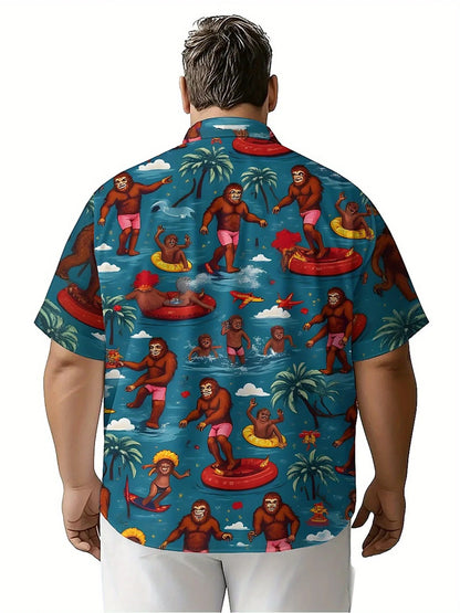 Men's Plus Size Hawaiian Shirts Tropical Beach Surfing Monkey Group Fun pattern,New Summer Fashion Tops,Hip Hop Rock Streetwear