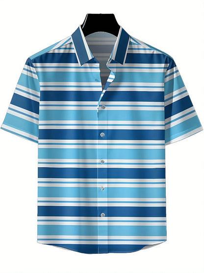 Men's Plus Size Hawaiian Shirts Blue Stripes Pattern,Unisex Baggy Aloha Shirts,summer Alternative Clothing