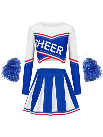 Women's Long Sleeve Cheerleader pompon Sexy Student Stage Music Performance Dress Uniform Adult Cheerleading Motion