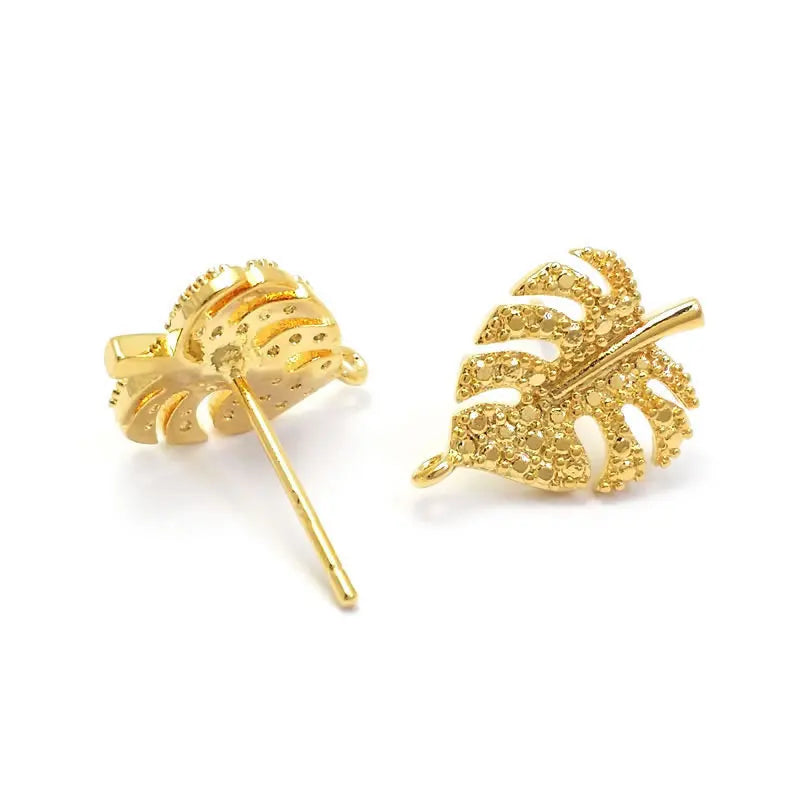 18K Gold Color Brass Lotus Leaf Tree Leaf Leaves Branch Stud Earrings Pins Earrings Jewelry Making Supplies Findings Accessories