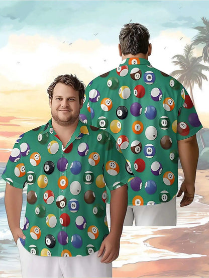Men's Plus Size Hawaiian Shirts Classic Billiards Theme pattern, Button Up Shirts, Unisex Casual Clothing, Summer Tops