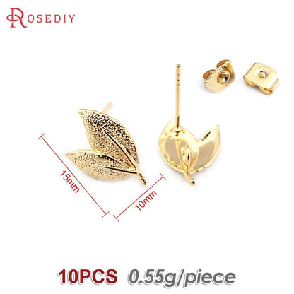 18K Gold Color Brass Lotus Leaf Tree Leaf Leaves Branch Stud Earrings Pins Earrings Jewelry Making Supplies Findings Accessories