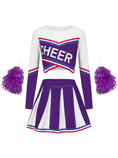 Women's Long Sleeve Cheerleader pompon Sexy Student Stage Music Performance Dress Uniform Adult Cheerleading Motion
