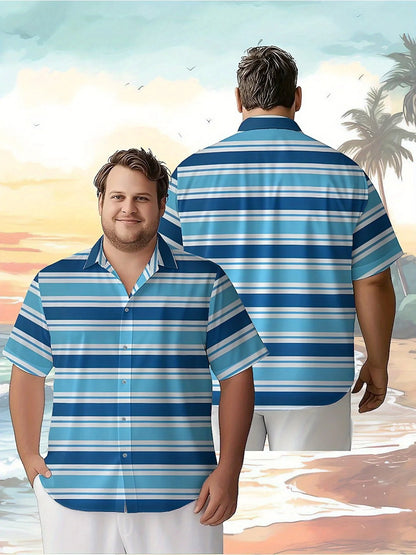 Men's Plus Size Hawaiian Shirts Blue Stripes Pattern,Unisex Baggy Aloha Shirts,summer Alternative Clothing