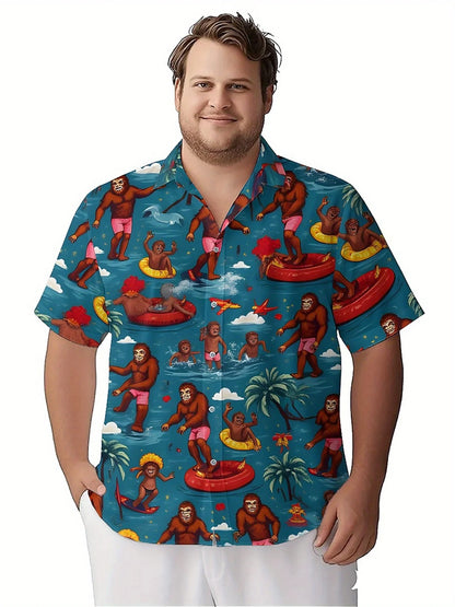 Men's Plus Size Hawaiian Shirts Tropical Beach Surfing Monkey Group Fun pattern,New Summer Fashion Tops,Hip Hop Rock Streetwear