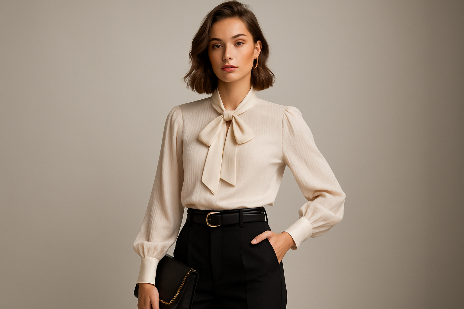crea una imagen de una modelo con un outfit de moda