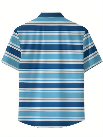 Men's Plus Size Hawaiian Shirts Blue Stripes Pattern,Unisex Baggy Aloha Shirts,summer Alternative Clothing