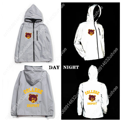 Kanye West Reflective Jacket Mens Womens Coat Hooded Windbreaker Runing Pocket Jackets Cycling Hiking Zipper Customized Hoodie