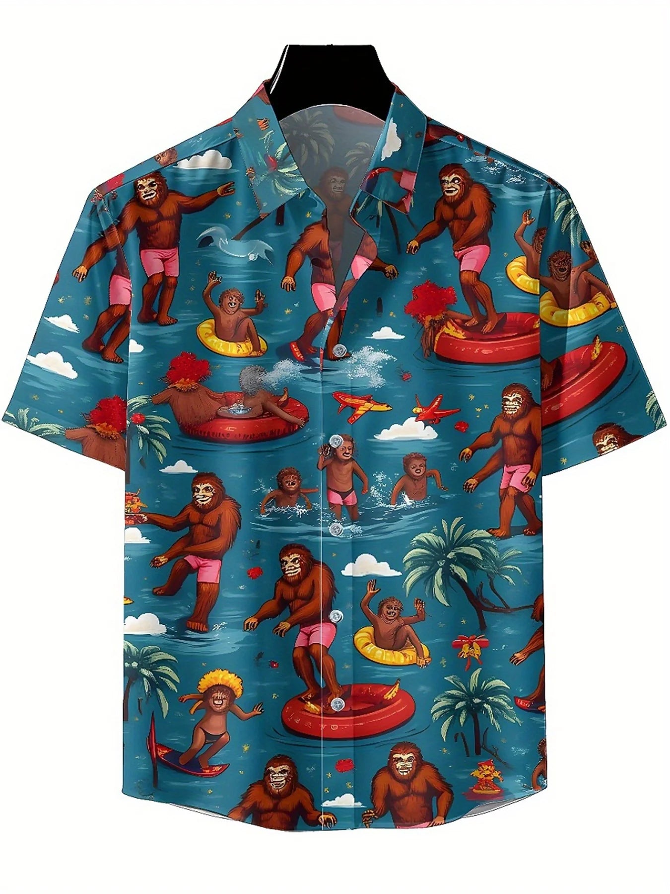Men's Plus Size Hawaiian Shirts Tropical Beach Surfing Monkey Group Fun pattern,New Summer Fashion Tops,Hip Hop Rock Streetwear