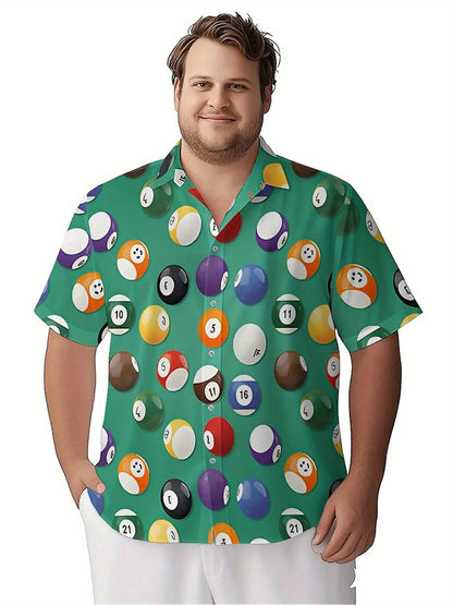 Men's Plus Size Hawaiian Shirts Classic Billiards Theme pattern, Button Up Shirts, Unisex Casual Clothing, Summer Tops