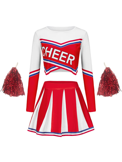 Women's Long Sleeve Cheerleader pompon Sexy Student Stage Music Performance Dress Uniform Adult Cheerleading Motion