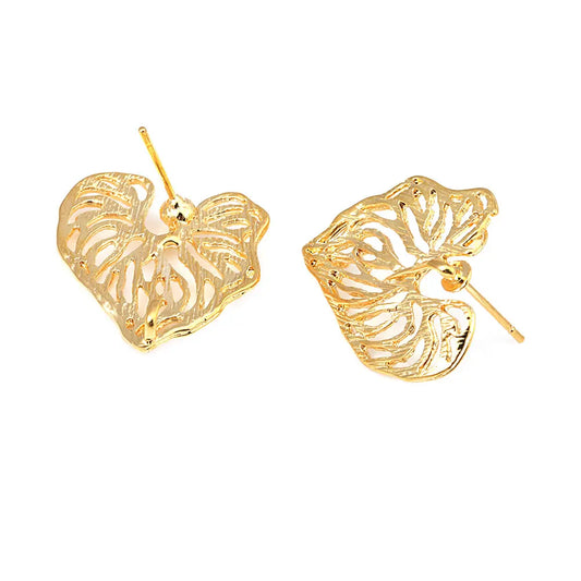 18K Gold Color Brass Lotus Leaf Tree Leaf Leaves Branch Stud Earrings Pins Earrings Jewelry Making Supplies Findings Accessories
