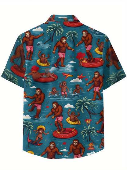 Men's Plus Size Hawaiian Shirts Tropical Beach Surfing Monkey Group Fun pattern,New Summer Fashion Tops,Hip Hop Rock Streetwear