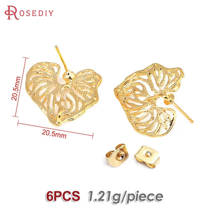 18K Gold Color Brass Lotus Leaf Tree Leaf Leaves Branch Stud Earrings Pins Earrings Jewelry Making Supplies Findings Accessories