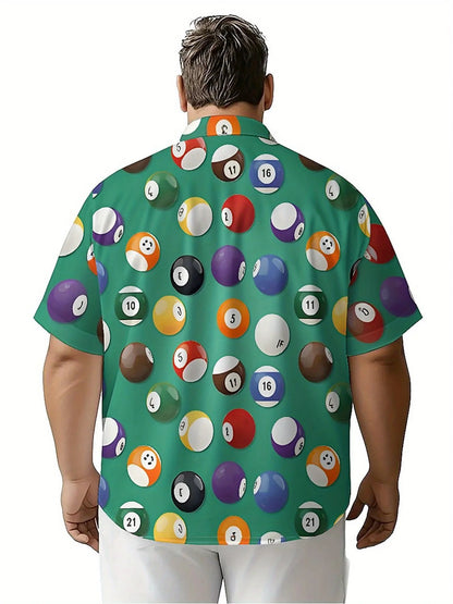 Men's Plus Size Hawaiian Shirts Classic Billiards Theme pattern, Button Up Shirts, Unisex Casual Clothing, Summer Tops