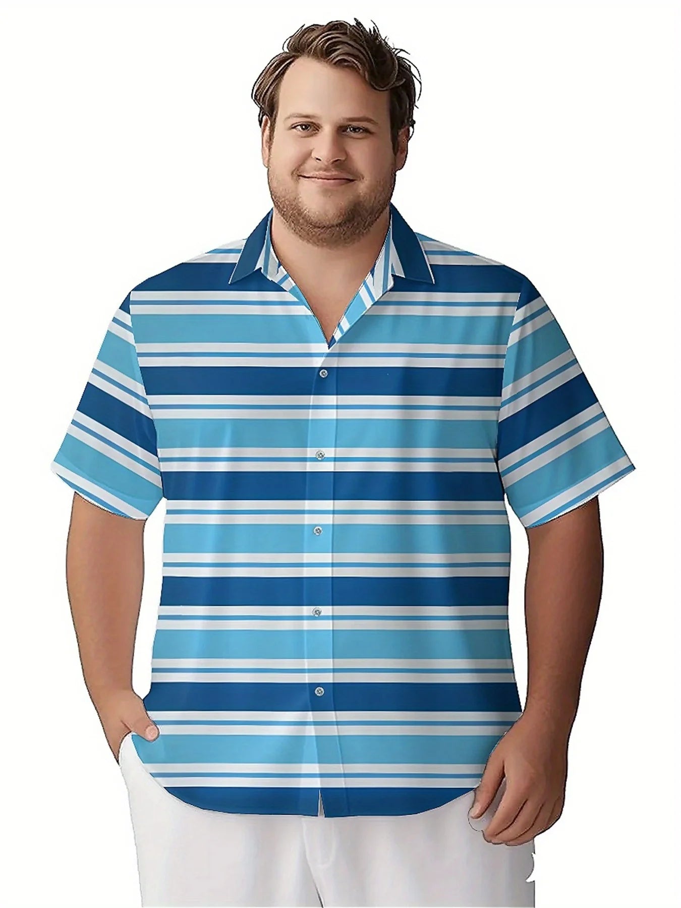 Men's Plus Size Hawaiian Shirts Blue Stripes Pattern,Unisex Baggy Aloha Shirts,summer Alternative Clothing