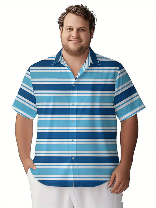 Men's Plus Size Hawaiian Shirts Blue Stripes Pattern,Unisex Baggy Aloha Shirts,summer Alternative Clothing